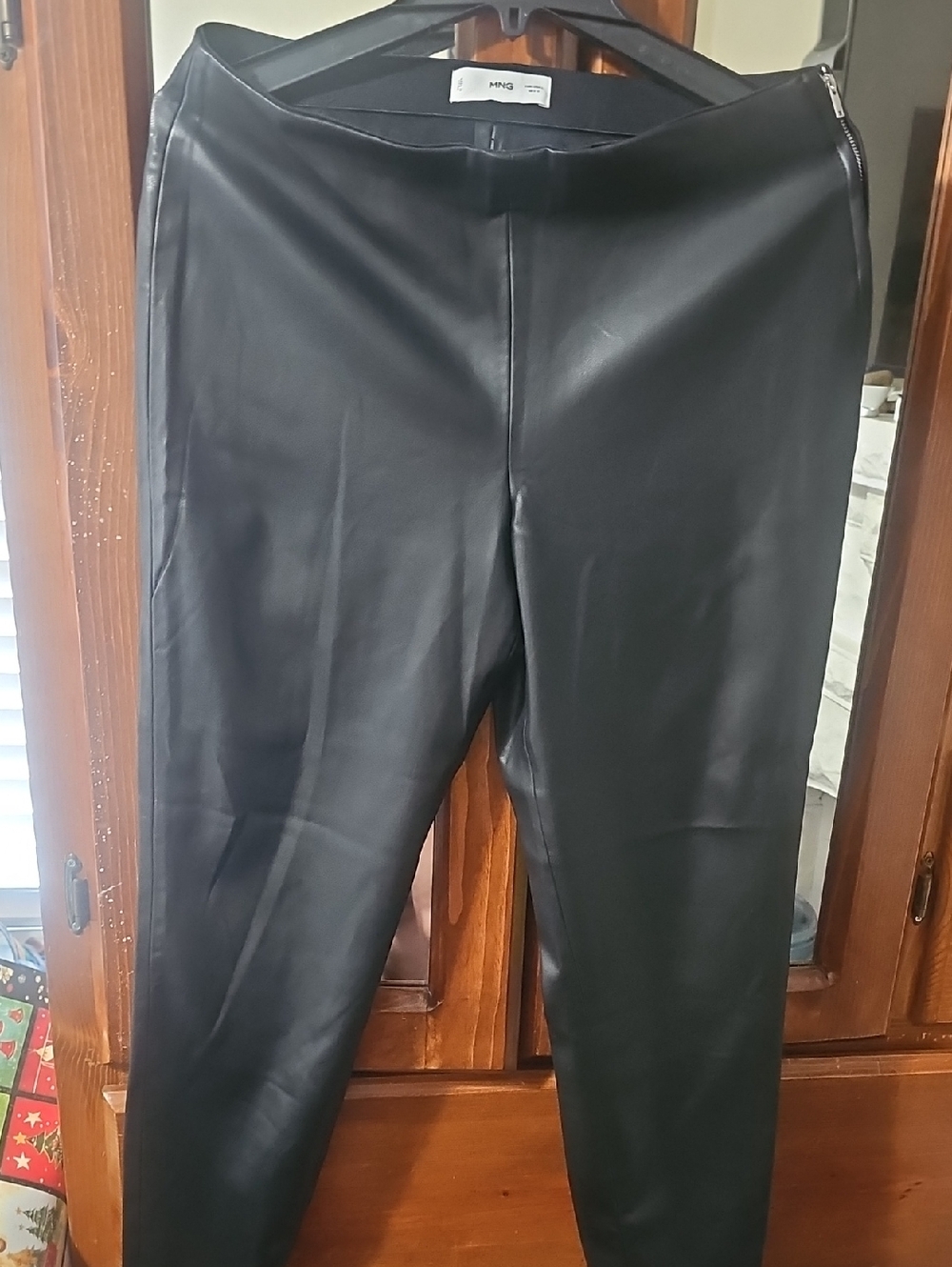 Mango Black Faux Leather High-Rise Leggings with Side Zip